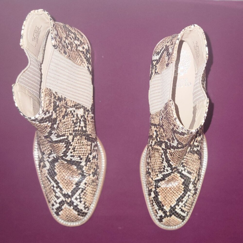 Vince Camuto Gigietta Brown And Tan Python-Print Ankle Booties Size 8 - Picture 7 of 8